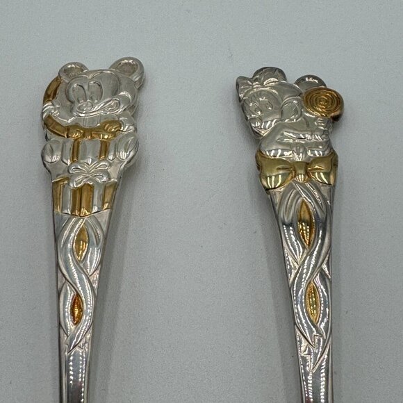 Vintage Disney Mickey and Minnie Mouse Spoon and Fork Set Korea Small child size - Picture 2 of 7